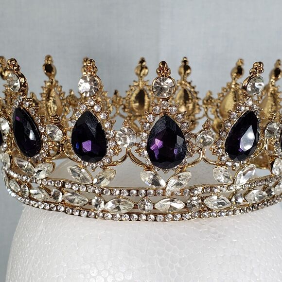 Signed K & K Luxury Retro Purple Crystal Bridal Crown Baroque Rhinestone Tiaras main image 11